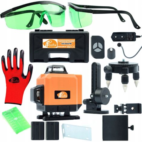 Rosfix Niveau laser Rosfix Orange Tiger 12 lignes ROT12L Cible verte pour lecture + Lunettes de protection vertes + Gants