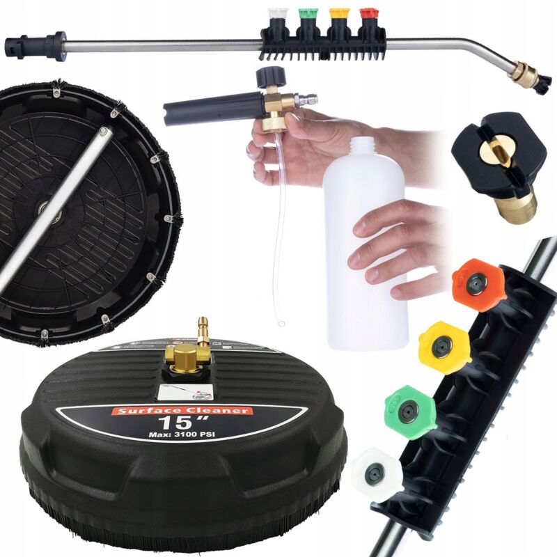 Rosfix Professional T-Racer Spazzola cubo 15' con attacco rapido 1/4' + Lancia per idropulitrice 1/4' piegata 15°, 5 ugelli + Pistola schiuma 1000ml