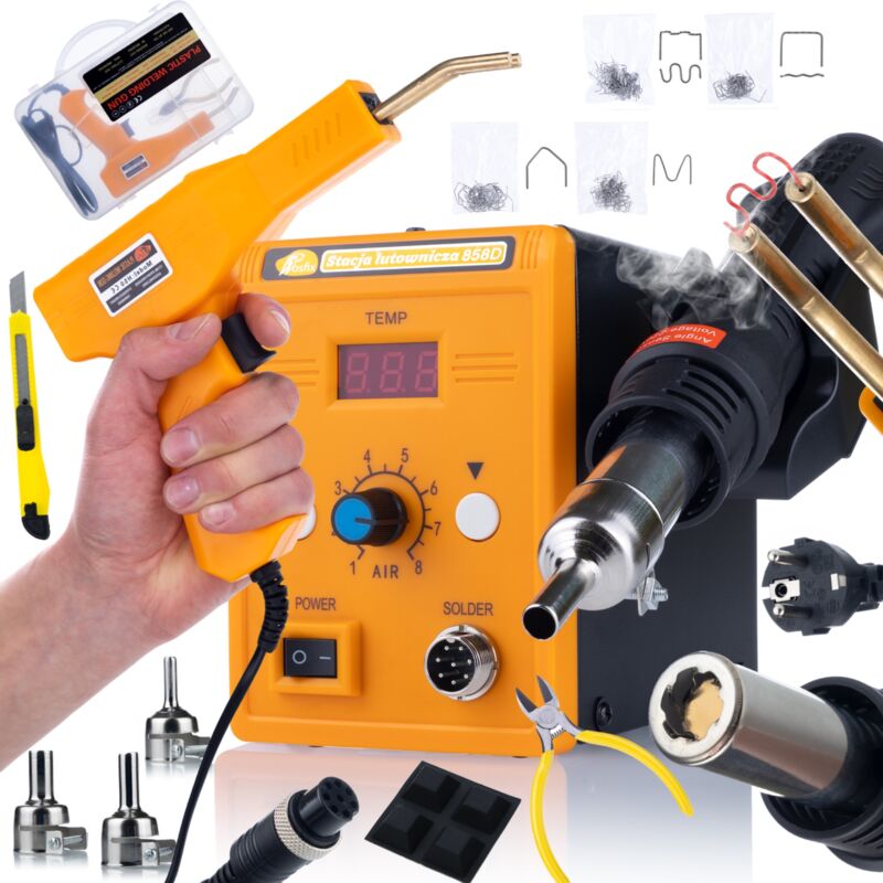 Rosfix Rosfix 858D Stazione saldante ad aria calda + Cucitrice in plastica in valigetta + 200 graffette