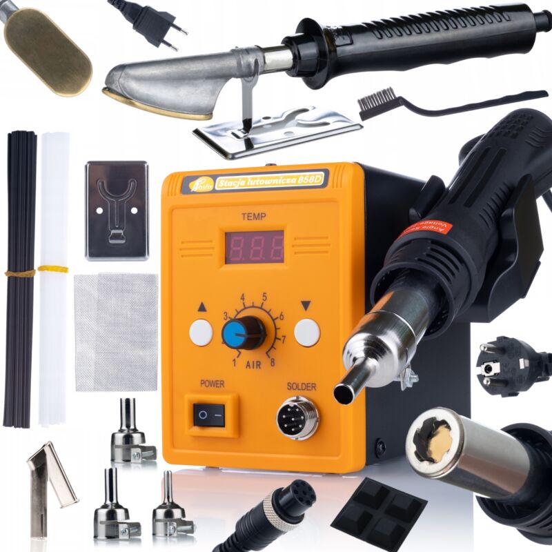 Rosfix Station de soudage Hot-air Rosfix 858D + Buse à soufflage pour le soudage du plastique Y8x9 (sortie 8mm, matériau de 9mm) + Fer à souder pour