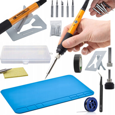 AUTRES Rosfix Fer à souder de précision Rosfix avec potentiomètre Rosfix Orange Pitbull OP60W + Tapis 20x30 + Éponge + Étain 0,8x10 + Pincettes courbées + Ruban isolant noir + BOÎTE