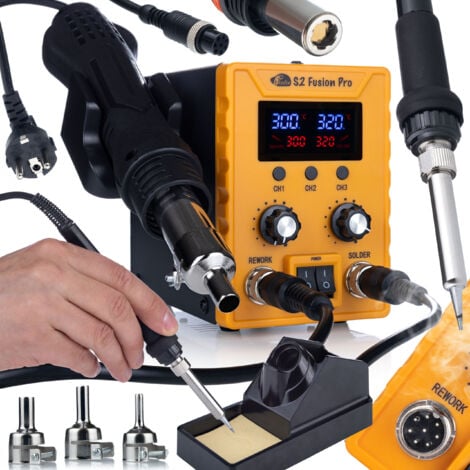 Rosfix S2 Fusion Pro - Station de soudage 2 en 1 Air chaud 700W Fer à souder 60W LCD 760W Sécurisé ESD Calibration Soudeuse en plastique 3 Programmes