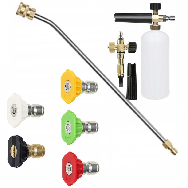 Image of Rosfix Set 5 ugelli ad attacco rapido per idropulitrice (0°, 15°, 25°, 40°, 60°) + Lancia per idropulitrice 1/4'' 34cm piegata 30° + Pistola schiuma