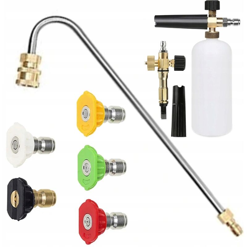 Image of Rosfix Set 5 ugelli ad attacco rapido per idropulitrice (0°, 15°, 25°, 40°, 60°) + Lancia per idropulitrice 1/4'' 34cm tipo U + Pistola schiuma