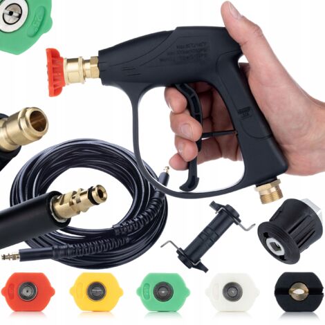Rosfix Set Accessoires Nettoyeur Haute Pression ProKit 8M – Pistolet 300 Bar, Tuyau 8m Click, 5 Buses, Adaptateurs M22  compatible avec nettoyeur haute pression Kärcher K2–K7