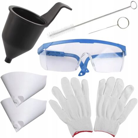 Rosfix Set Accessoires pour Pulvérisateur de Peinture – Gobelet de Viscosité, Brosse, Aiguille, Entonnoirs, Gants, Lunettes Nettoyage, Sécurité Accessoire Peinture
