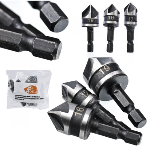 Rosfix Set Fraisoirs 12/16/19 mm – Acier Inoxydable, Queue 1/4"  Pour Bois, Métal, Plastique  Compatible avec perceuse-visseuse  Accessoire de Perçage