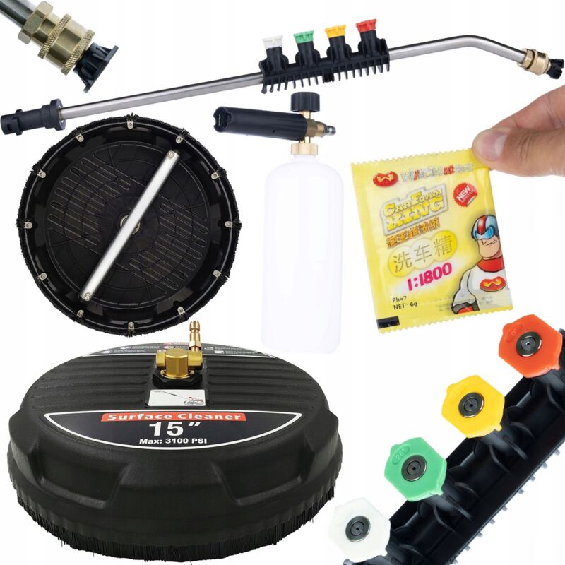 Rosfix T-Racer 1 spazzola cubica + lancia idropulitrice 1/4', curva, 15 + 5 ugelli e manico + pistola schiuma 1000ML + polvere schiumogena 6G