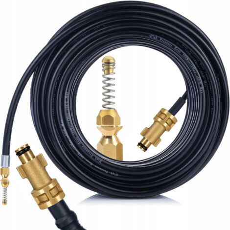 Rosfix Tuyau de Nettoyage Canalisation 10m – Buse à Ressort Laiton, 200 Bar, 60°C  Flexible et Résistant  compatible avec nettoyeur haute pression Bosch ancien type