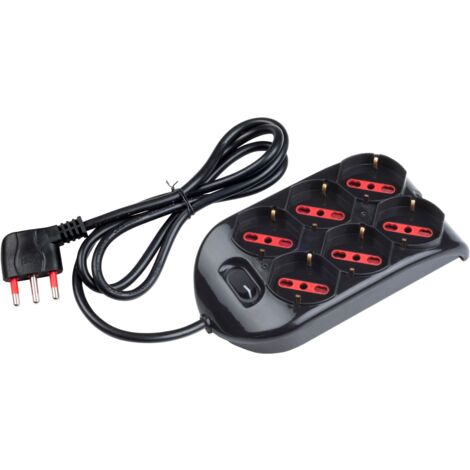 Rosi materiale elettrico multipresa nera emilia 6 prese schuko bivalenti 10/16a 2p+t rs94125