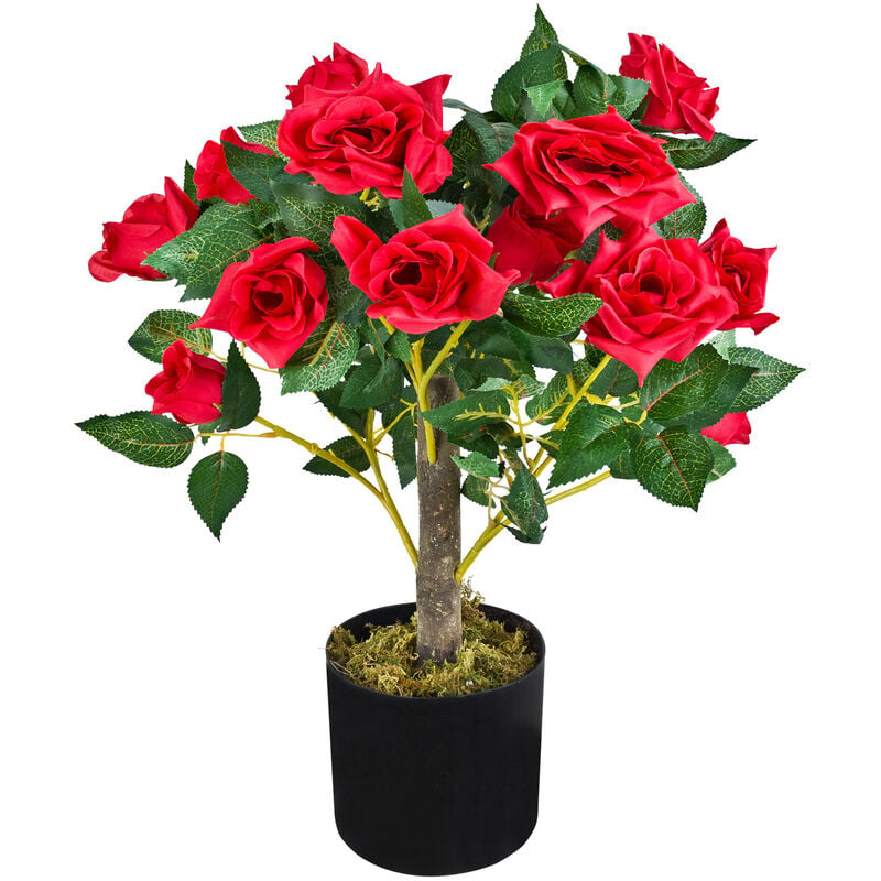 Decovego - Rosier Rose Plante Artificielle Artificiel avec Floraisons Rouge 50 cm Bois Naturelles