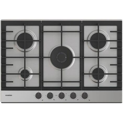 Rosieres – Plaque de cuisson gaz 5 foyers – Largeur 75 cm – Puissance 13150 W – Grilles en fonte – Système Feel flame pour réglage précis - RHG75WC5X