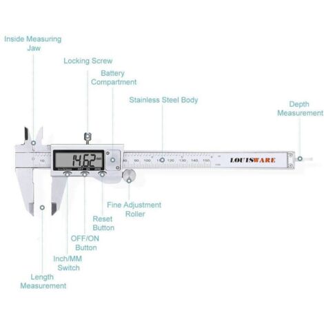 Rosimo 150-mm-Digital-Messschieber aus Edelstahl mit extra großem LCD-Display und Umrechnungsfunktion (Zoll/Metrisch)