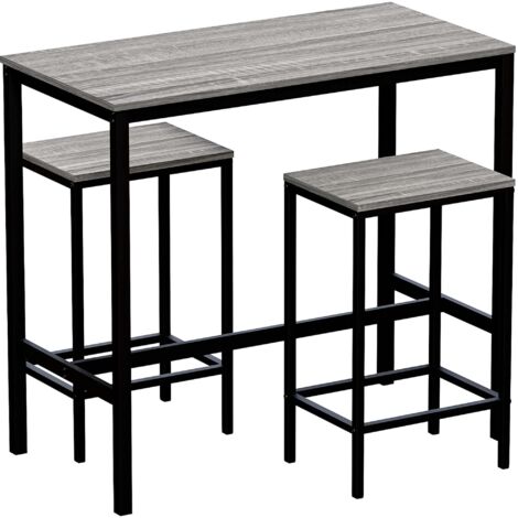 Roslyn 2 Seater Bar Table and Stools Set Kitchen Dining Furniture, Grey