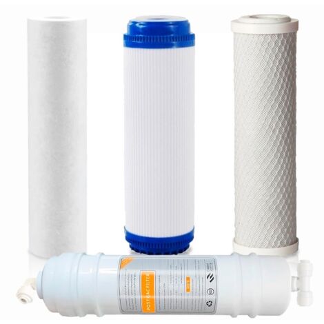 Rosmmel – Pack de 4 filtres universels osmose inverse 5 étapes – Filtre à sédiments 5 microns – Charbon GAC et CTO – Postfiltre 1/4" raccord rapide