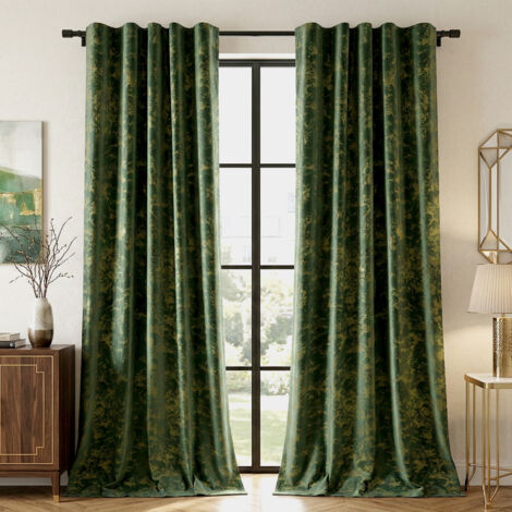 Rosnek Rideau Occultant en Velours avec Estampage Doré Isolant Thermique et Phonique 132x213cm Vert (Lot de 2)
