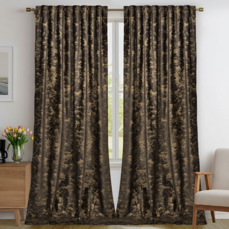 Rosnek Rideau Occultant en Velours avec Estampage Doré Isolant Thermique et Phonique 132x244cm Brun Toffee (Lot de 2)