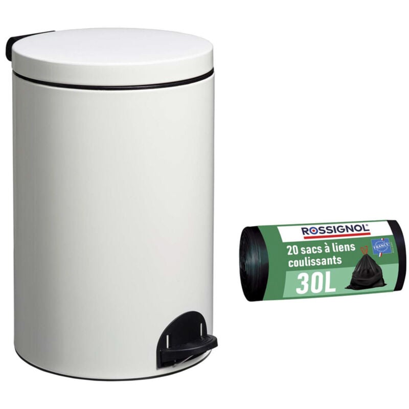 Poubelle de cuisine à pédale 20L et 20 sacs poubelle 30L - elora Rossignol