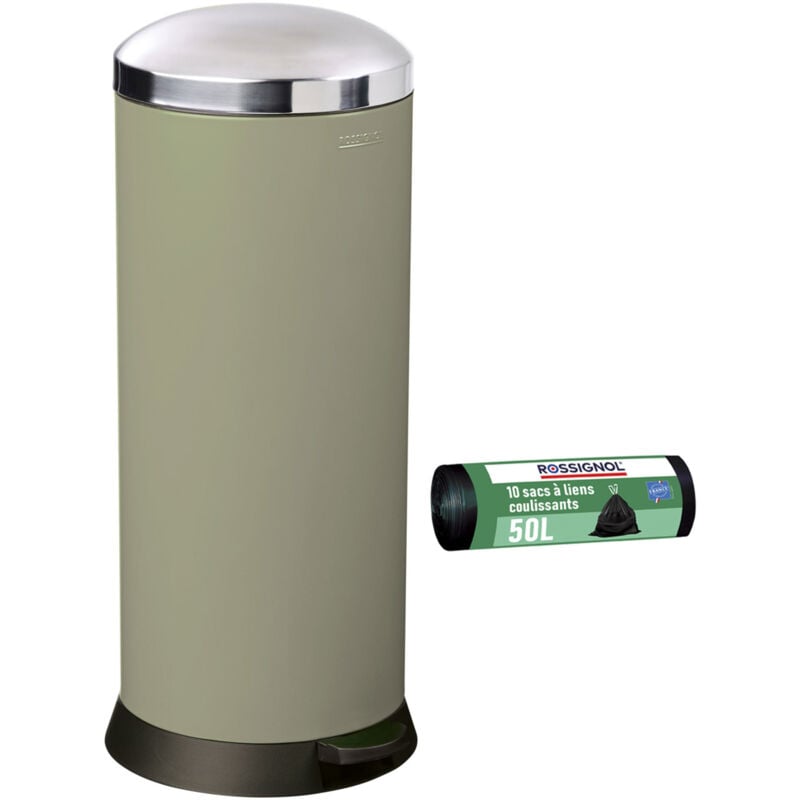 Rossignol - Poubelle de cuisine à pédale 30L et 10 sacs poubelle 50L - bomba