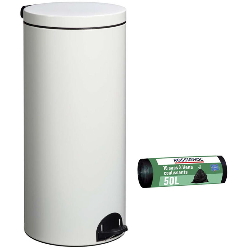 Poubelle de cuisine à pédale 30L et 10 sacs poubelle 50L - elora Rossignol