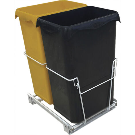 Rossignol – Poubelle de tri encastrable sous évier 2 x 23 L – Structure métallique – Installation rapide – Compatible avec sacs 30 L - 2x23L