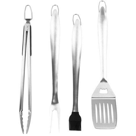 Rostbeständiges Grillbesteck-Set aus Edelstahl, robustes Design mit Haken, tragbar für Camping und Partys