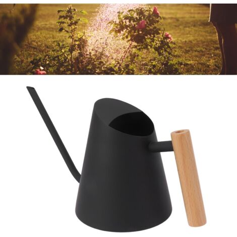 Rostfreie Gießkanne aus Metall mit langem Ausguss, Edelstahl und Holzgriff für Bonsai-Pflanzen im Innen- und Außenbereich, Schwarz