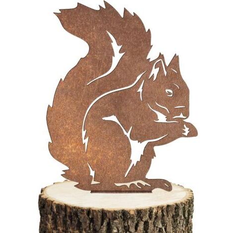 Rostiges Eichhörnchen zum Einschrauben in Holz, Metall-Gartendekoration, rostiger Gartenpfahl, rostige Gartendekoration, Eichhörnchen-Dekoration