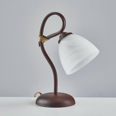 Rostschwarze Eisentischlampe ein Licht Alabasterweißer Glaslampenschirm 23x h31 cm