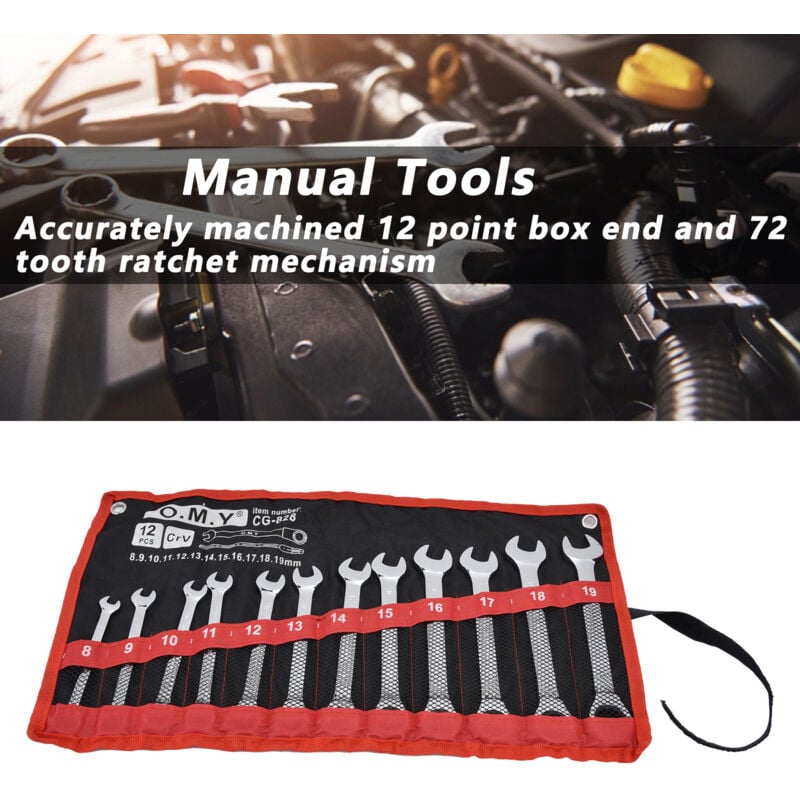 Rosvola - 12 pièces Clés à cliquet articulées i Clé à cliquet à bout libre 8 à 19 mm i kit d'outillage