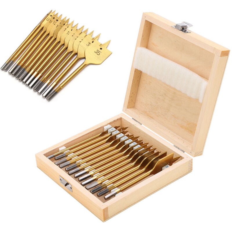 Rosvola - 13 Pièces Foret à Bois Plat Foret en Acier à Haute Teneur en Carbone 1/4 Po Tige Hexagonale Bêche Foret Ensemble Coupe-trou