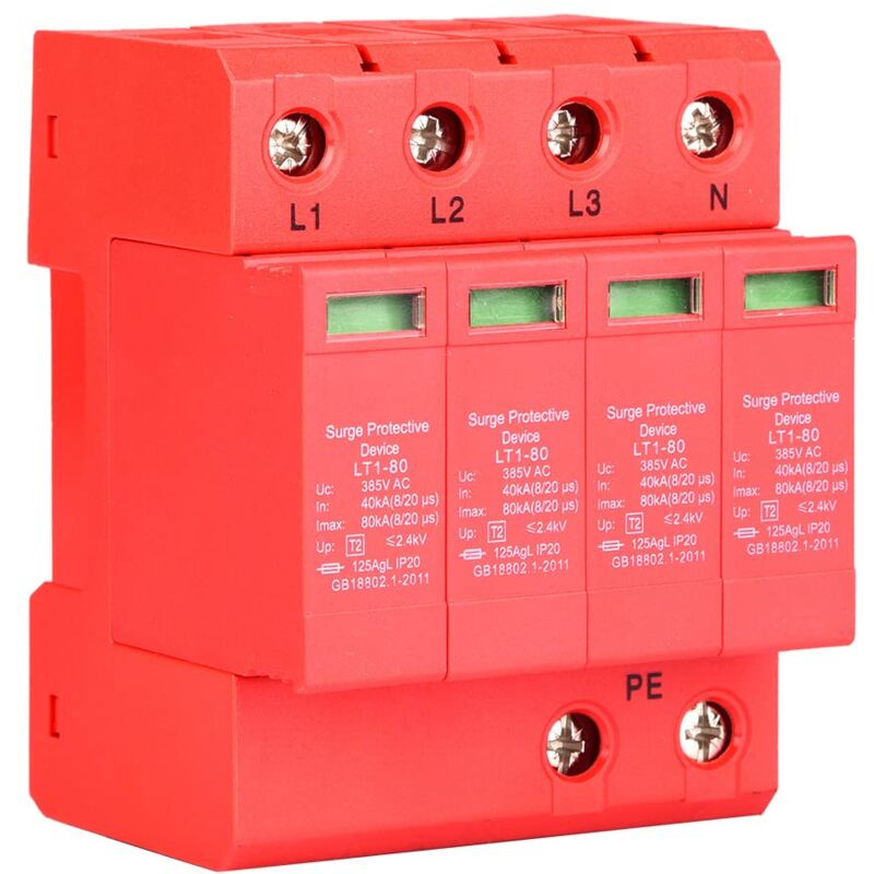 Rosvola - 4P House Parafoudre Parafoudre Basse Tension Parafoudre 40KA Rail din pour la Protection contre le Tonnerre, Triphasé à Quatre Fils