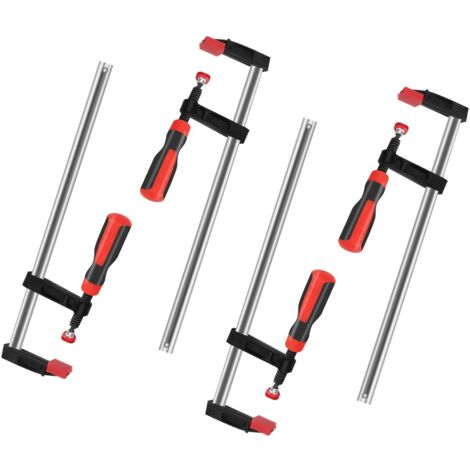 Rosvola 4pcs serre joint de barre de menuiserie 50  300mm, pinces robustes en F, serre-joints d'établi de barre à dégagement rapide, woodworking clamp pour rail de guidage avec filetage profond Vis