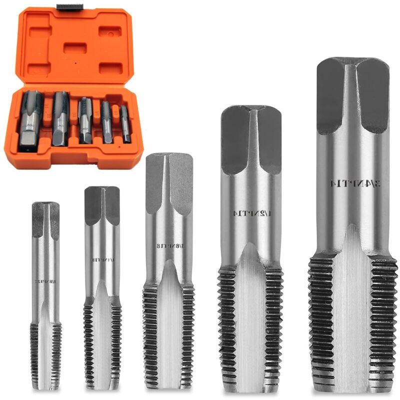 Rosvola - 5pcs tarauds npt pour tuyauterie, 3/4', 1/2', 3/8', 1/4', 1/8', filetage manuel en acier au carbone, pour filetage précis, plombier,