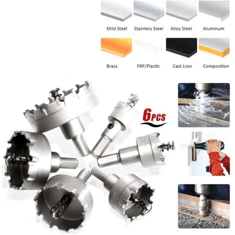 Rosvola 6 pezzi HSS TCT Frese a tazza in metallo duro per metallo duro - Lunga durata - 22 mm, 30 mm, 35 mm, 45 mm, 50 mm, 65 mm
