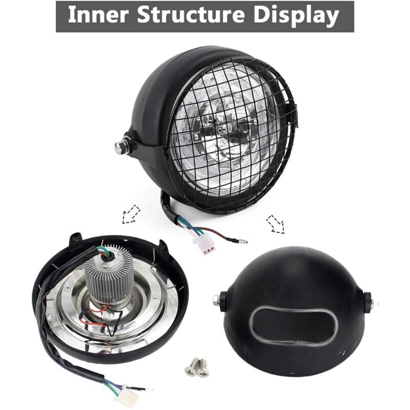 6.5' Phare de moto rond led phare avec Grille couvercle latéral avec support pour Cafe Racer - Rosvola