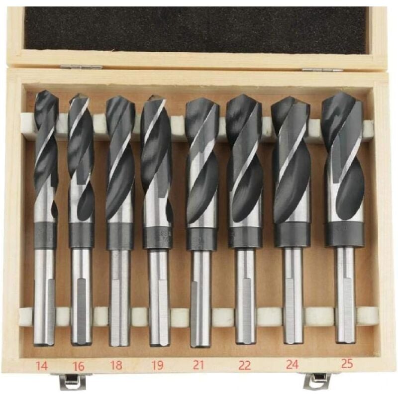 Rosvola - 8 pièces ensemble de forets hélicoïdaux hss, forets hélicoïdaux, foret hélicoïdal en acier trempé hss, foret hélicoïdal 14mm - 25mm