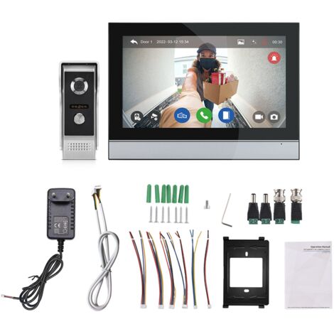 Rosvola – Caméra de porte vidéo sans fil 7 pouces – Écran tactile IPS – Interphone bidirectionnel – Vision nocturne 20-300 cm – Compatible 4 unités intérieures