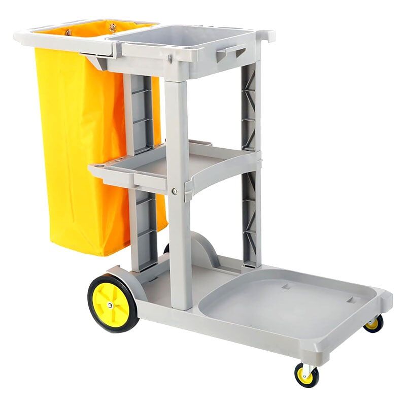 Rosvola - Chariot de Ménage 3 Étages Chariot de Nettoyage Lavage en pp avec Sac à Déchets pvc Chariot d'Entretien Déplacement Fluide Range Outils