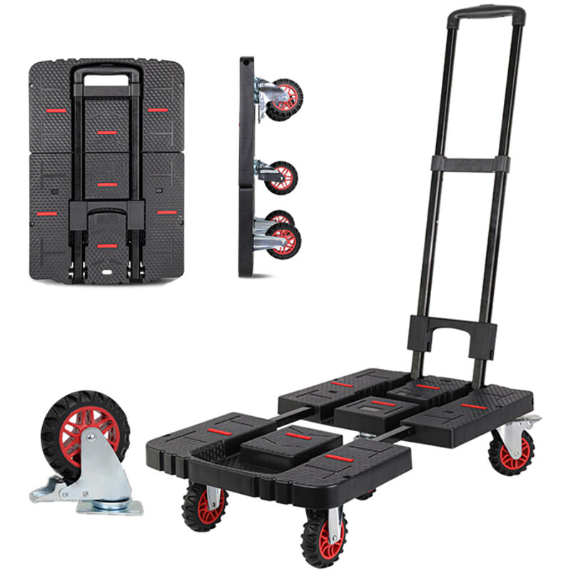 Chariot portable et pliable d'une capacité de charge de 200 kg avec 4 roues , pour la Maison, Le Bureau, Les Courses, Les Voyages - Rosvola