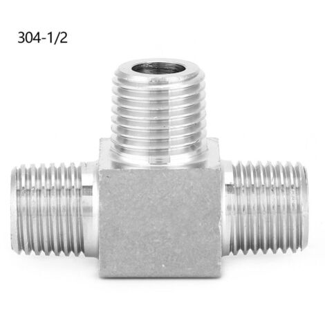 Rosvola Connecteur de tuyau en acier inoxydable, 3 voies BSPT, filetage mâle, raccord de tuyau, BSPT 1/2 pouces.
