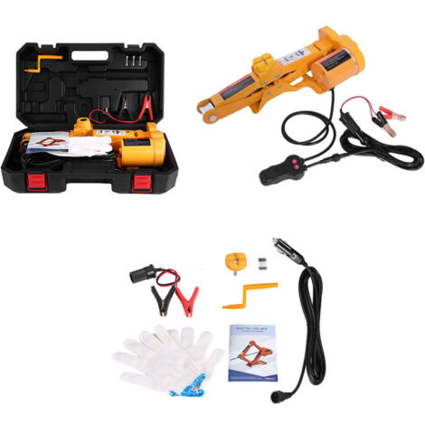 Rosvola Cric Electrique à Ciseaux DC 12V 3T, Cric de Levage Voiture Cric Ciseaux avec Contrôleur Ascenseurs de Voiture avec Clé à Chocs et Gonfleur Cric Boîte à Outils