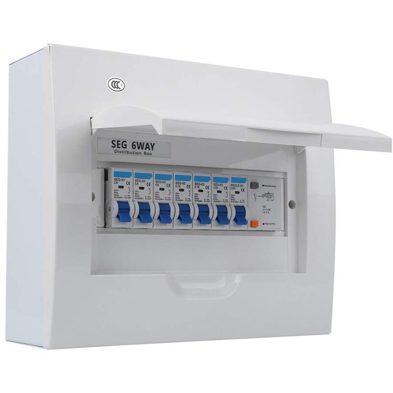 Disjoncteur électrique 6 voies avec grande bobine magnétique 63 a 30 mA rcd + 4 mcb (3 x 6 a + 2 x 16 a + 1 x 32 a), Disjoncteur contre les fuites de