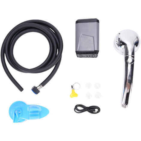 Rosvola Douche de Camping Portable, pompe électrique d'extérieur, alimentée par batterie Rechargeable par USB, avec écran d'affichage gris.