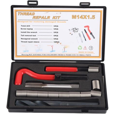 Rosvola Kit de Réparation de Filetage 11 pièces  M16x1.5 Clé de Forage Torsadée en Acier Inoxydable Insert Fileté pour Voiture