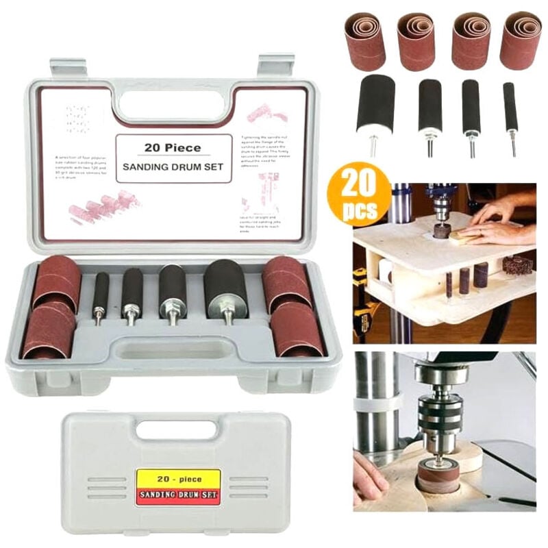 Kit Ponceuse à Tambour, Jeu D'outils pour Ponceuse à Tambour à Poncer, avec étui, pour Perceuse, 20 Pcs - Rosvola