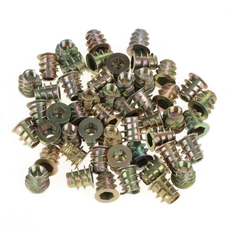 Rosvola – Lot de 50 écrous hexagonaux en alliage de zinc M5 – Filetage pour bois – Résistance à la rouille – Largeur 0,5 cm – Longueur 10 mm