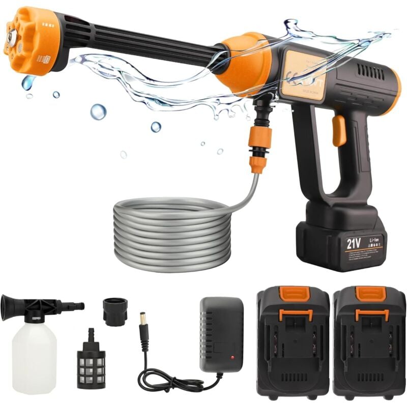Nettoyeur Haute Pression sur Batterie 30bar- Sans Fil Portable avec Kit Accessoires Buse 6-en-1 Multifonctions Idéal Voiture, Maison & Jardin