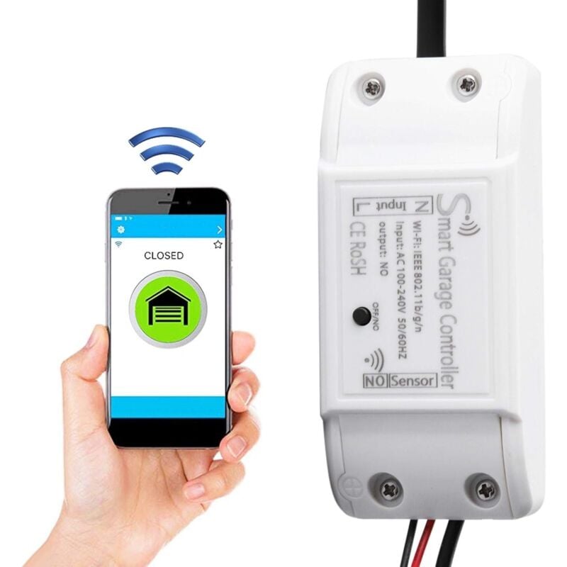 Rosvola - Ouvre-Porte de Garage Connecté WiFi, Télécommande de Porte de Garage, Contrôle à Distance, Contrôle Vocal, Prend en Charge Le contrôle App