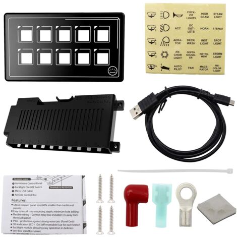 Rosvola Panneau de commutation de commande à membrane 10P Contrôle d'application Bluetooth étanche, panneau de commutation de commande à 10 gangs avec module de rétroéclairage LED tactile PPTC intégré